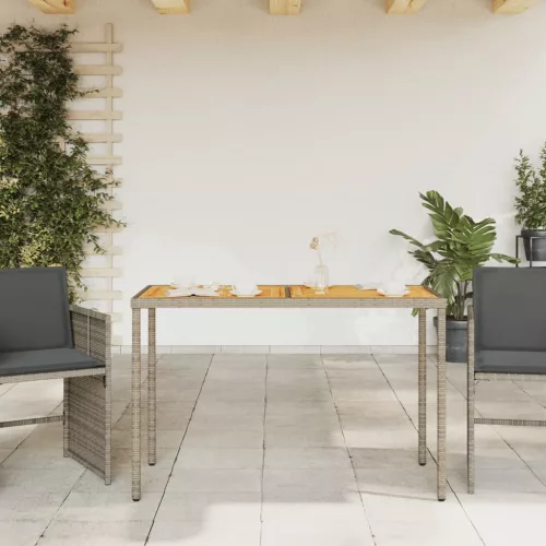 Szürke polyrattan akácfa lapos kerti asztal 115x54x74 cm