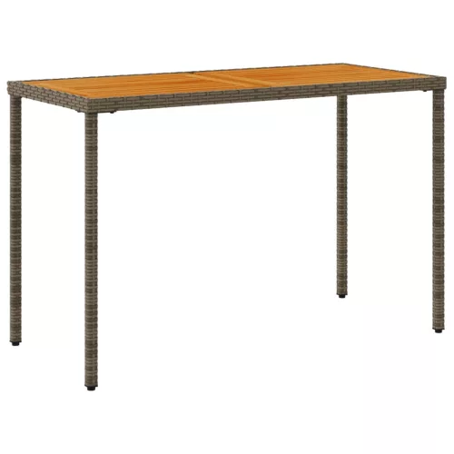 Szürke polyrattan akácfa lapos kerti asztal 115x54x74 cm