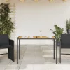 Fekete polyrattan akácfa lapos kerti asztal 115x54x74 cm