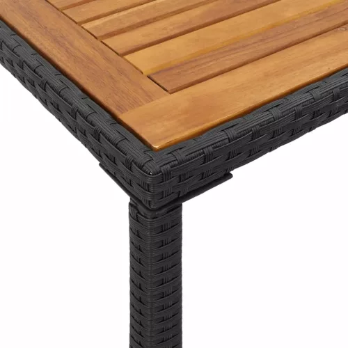 Fekete polyrattan akácfa lapos kerti asztal 115x54x74 cm