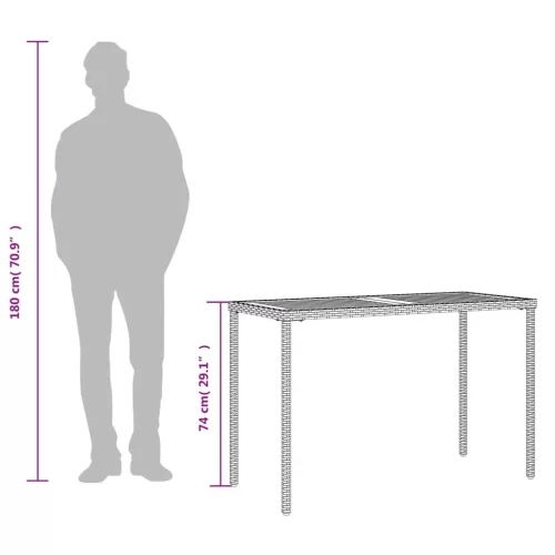 Fekete polyrattan akácfa lapos kerti asztal 115x54x74 cm