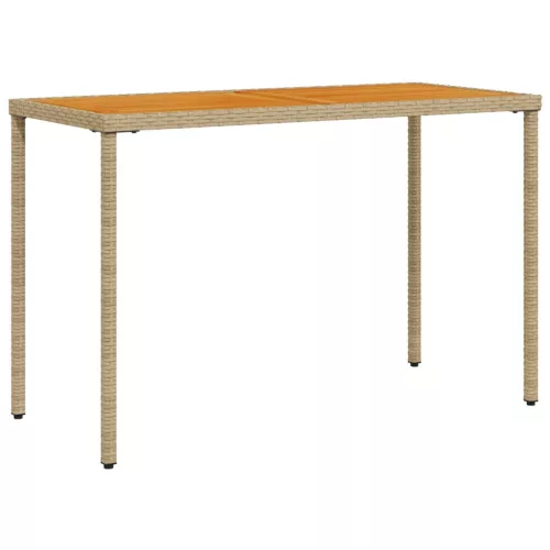Bézs polyrattan akácfa lapos kerti asztal 115x54x74 cm