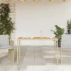 Bézs polyrattan akácfa lapos kerti asztal 115x54x74 cm