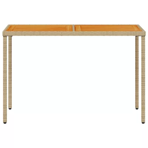 Bézs polyrattan akácfa lapos kerti asztal 115x54x74 cm