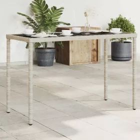 Szürke polyrattan üveglapos kerti asztal 115x54x74 cm