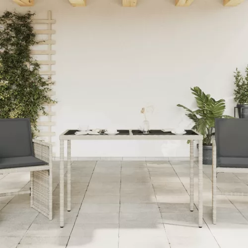 Szürke polyrattan üveglapos kerti asztal 115x54x74 cm