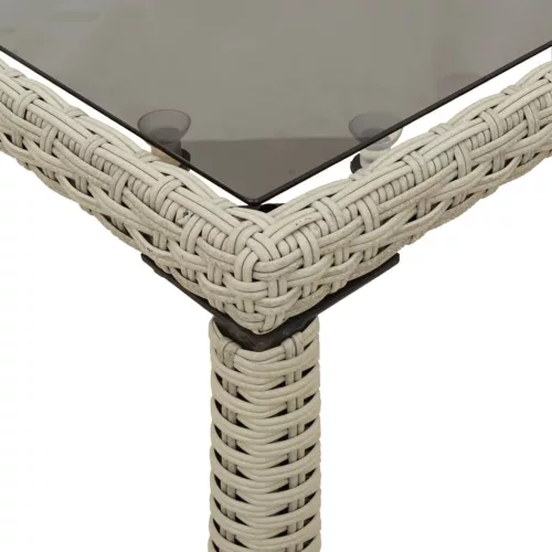 Szürke polyrattan üveglapos kerti asztal 115x54x74 cm