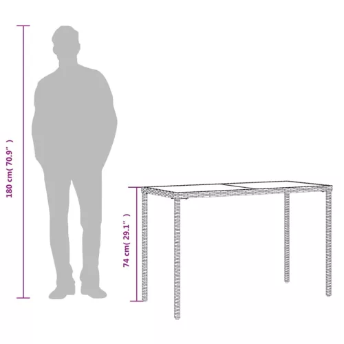 Szürke polyrattan üveglapos kerti asztal 115x54x74 cm