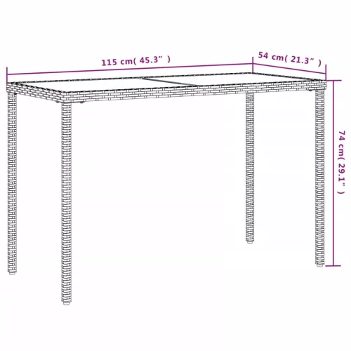 Szürke polyrattan üveglapos kerti asztal 115x54x74 cm