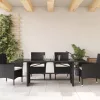 Fekete polyrattan üveglapos kerti asztal 190x80x74 cm