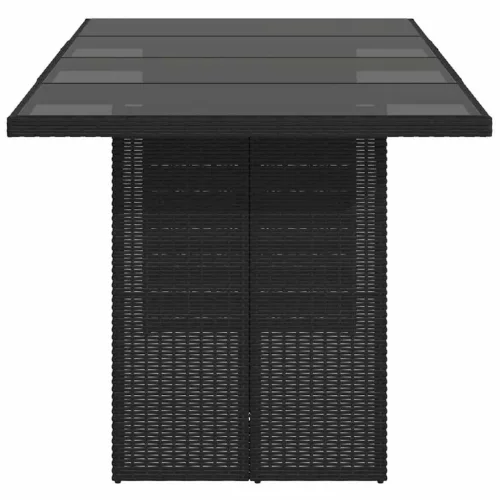 Fekete polyrattan üveglapos kerti asztal 190x80x74 cm