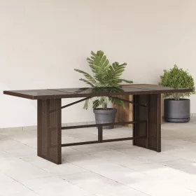 Barna polyrattan üveglapos kerti asztal 190 x 80 x 74 cm
