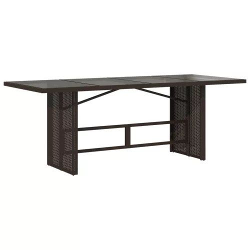 Barna polyrattan üveglapos kerti asztal 190 x 80 x 74 cm