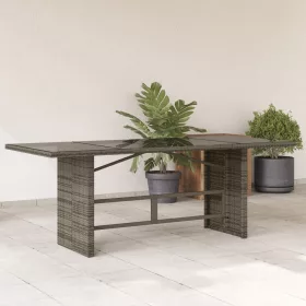 Szürke polyrattan üveglapos kerti asztal 190x80x74 cm