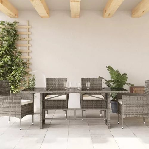 Szürke polyrattan üveglapos kerti asztal 190x80x74 cm