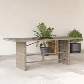 Szürke polyrattan üveglapos kerti asztal 190x80x74 cm