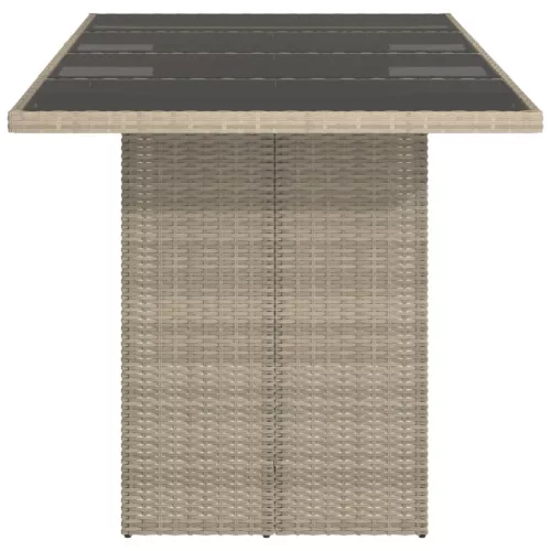 Szürke polyrattan üveglapos kerti asztal 190x80x74 cm