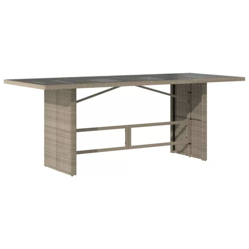 Szürke polyrattan üveglapos kerti asztal 190x80x74 cm