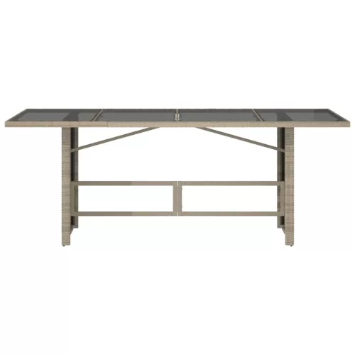 Szürke polyrattan üveglapos kerti asztal 190x80x74 cm