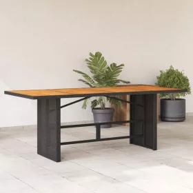   Fekete polyrattan akácfa lapos kerti asztal 190 x 80 x 74 cm