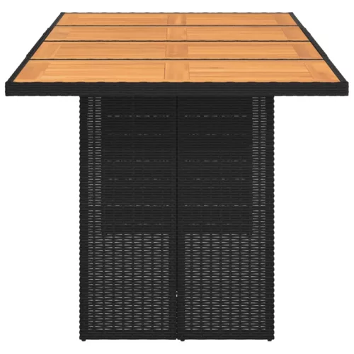 Fekete polyrattan akácfa lapos kerti asztal 190 x 80 x 74 cm