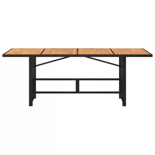 Fekete polyrattan akácfa lapos kerti asztal 190 x 80 x 74 cm