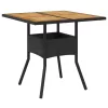 Fekete polyrattan kerti asztal akácfa lappal 80 x 80 x 75 cm