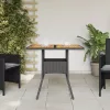 Fekete polyrattan kerti asztal akácfa lappal 80 x 80 x 75 cm