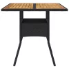 Fekete polyrattan kerti asztal akácfa lappal 80 x 80 x 75 cm