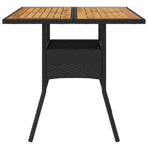 Fekete polyrattan kerti asztal akácfa lappal 80 x 80 x 75 cm
