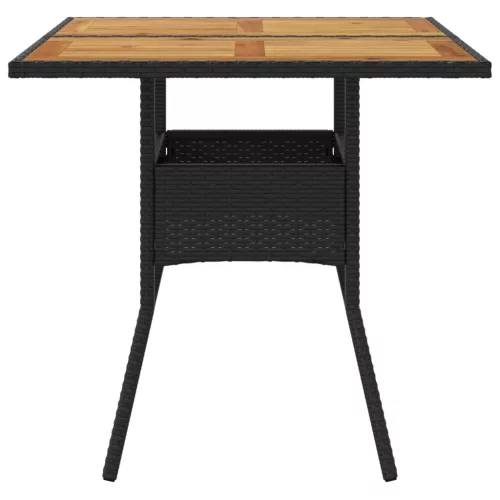 Fekete polyrattan kerti asztal akácfa lappal 80 x 80 x 75 cm