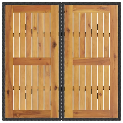 Fekete polyrattan kerti asztal akácfa lappal 80 x 80 x 75 cm