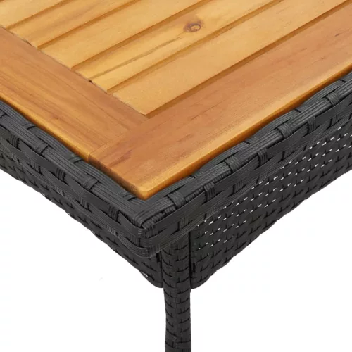 Fekete polyrattan kerti asztal akácfa lappal 80 x 80 x 75 cm