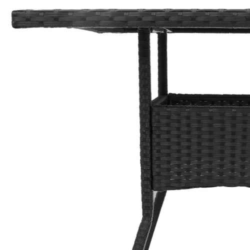 Fekete polyrattan kerti asztal akácfa lappal 80 x 80 x 75 cm