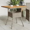Szürke polyrattan kerti asztal akácfa lappal 80 x 80 x 75 cm
