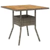 Szürke polyrattan kerti asztal akácfa lappal 80 x 80 x 75 cm