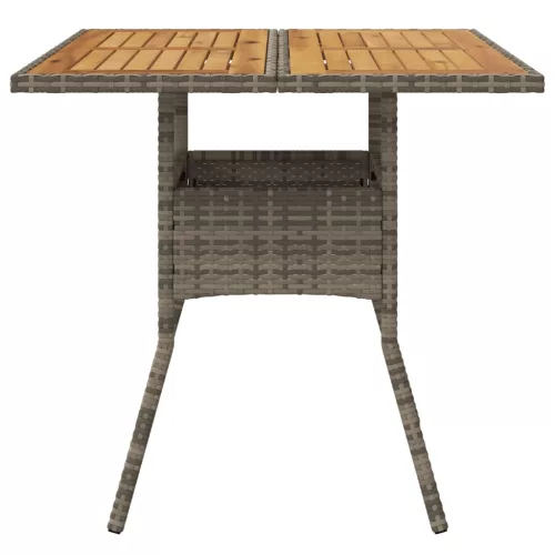 Szürke polyrattan kerti asztal akácfa lappal 80 x 80 x 75 cm