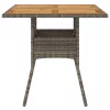 Szürke polyrattan kerti asztal akácfa lappal 80 x 80 x 75 cm