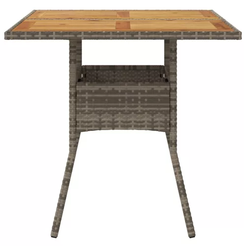 Szürke polyrattan kerti asztal akácfa lappal 80 x 80 x 75 cm