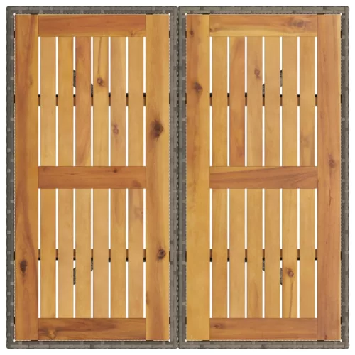 Szürke polyrattan kerti asztal akácfa lappal 80 x 80 x 75 cm