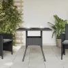 Fekete polyrattan üveglapos kerti asztal 80 x 80 x 75 cm