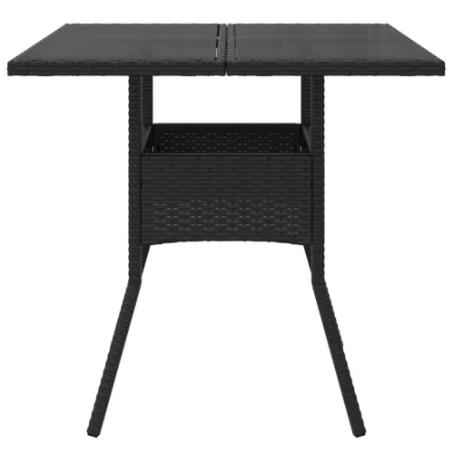 Fekete polyrattan üveglapos kerti asztal 80 x 80 x 75 cm