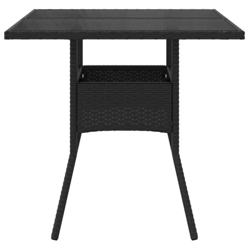 Fekete polyrattan üveglapos kerti asztal 80 x 80 x 75 cm