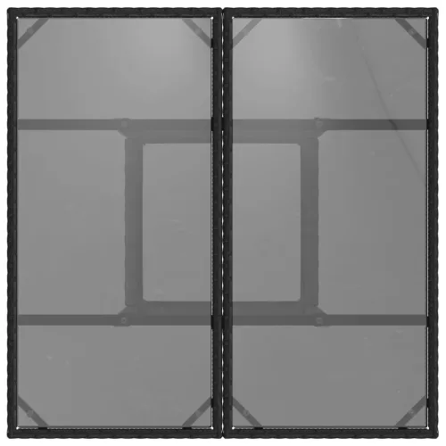 Fekete polyrattan üveglapos kerti asztal 80 x 80 x 75 cm