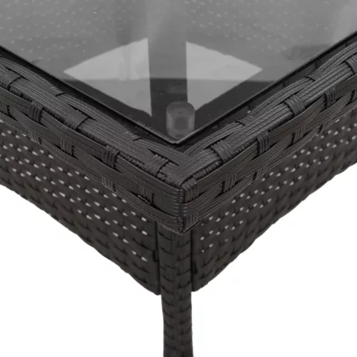 Fekete polyrattan üveglapos kerti asztal 80 x 80 x 75 cm