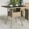 Bézs polyrattan üveglapos kerti asztal 80 x 80 x 75 cm