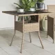 Bézs polyrattan üveglapos kerti asztal 80 x 80 x 75 cm