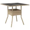 Bézs polyrattan üveglapos kerti asztal 80 x 80 x 75 cm
