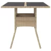 Bézs polyrattan üveglapos kerti asztal 80 x 80 x 75 cm