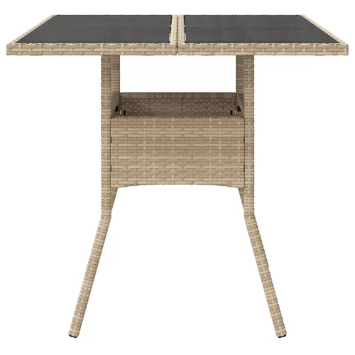 Bézs polyrattan üveglapos kerti asztal 80 x 80 x 75 cm